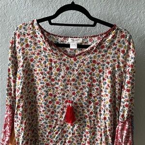 Tru Luxe Jeans Floral Blouse - Red, Yellow, and White